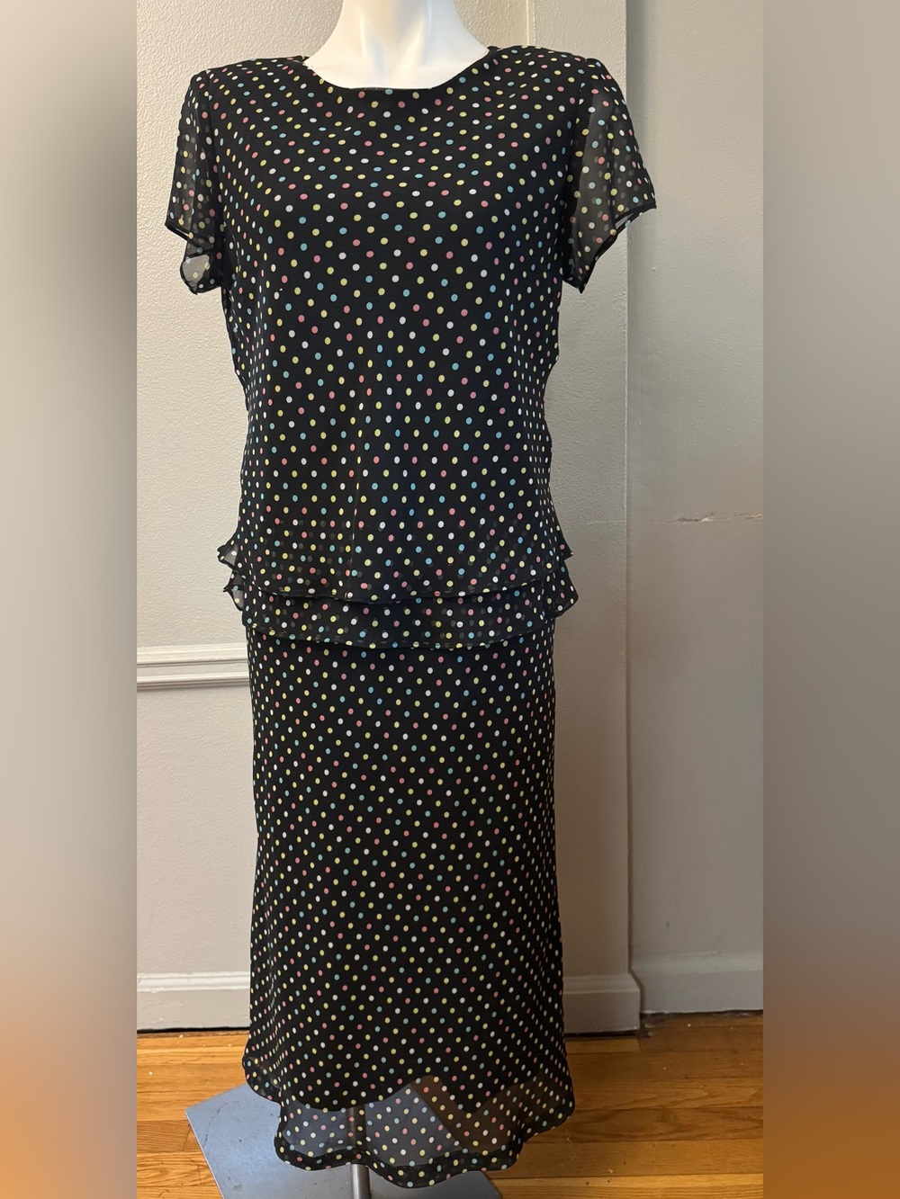 Black Polka Dot Two-Piece Dress Set